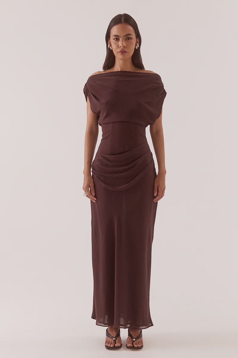 ADA OFF SHOULDER DRESS - CHOCOLATE – One Palm Studio