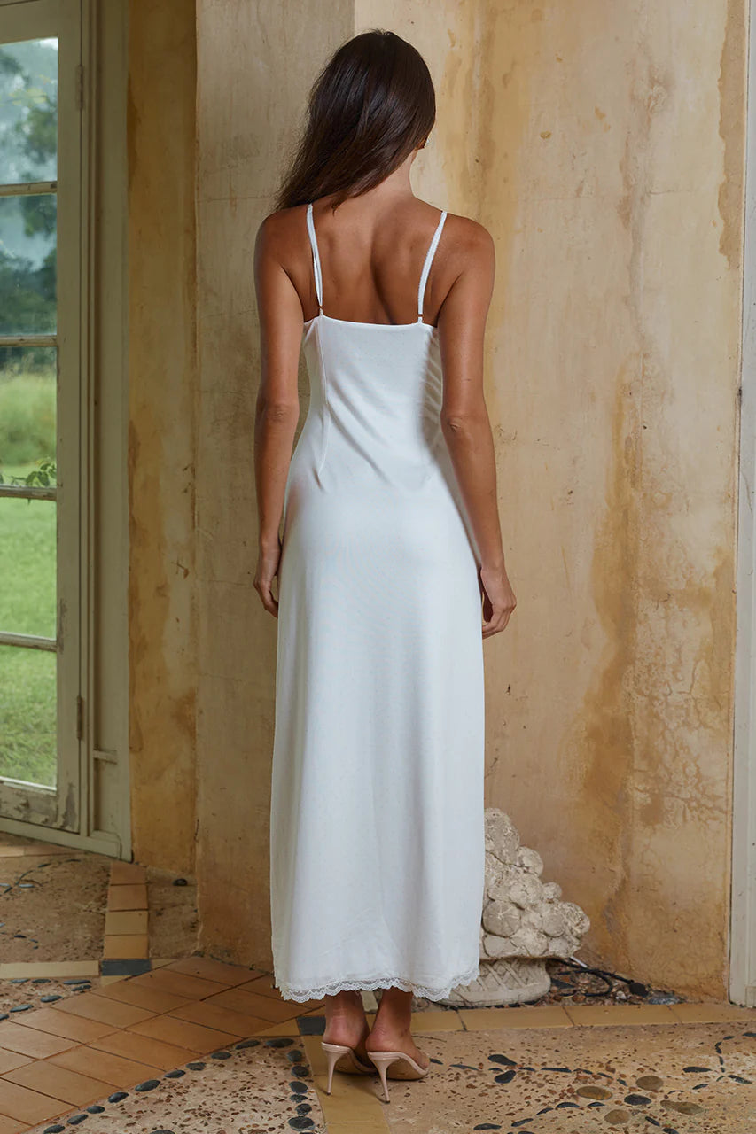white slip midi dress Emily Lace Trim Camisole Midi Dress