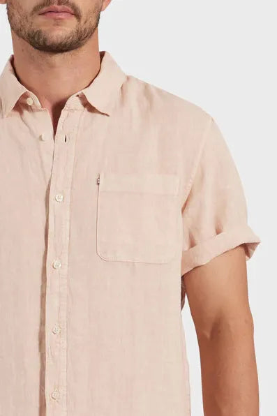 Hampton S/S Linen shirt MENS PEACH - One Palm Studio