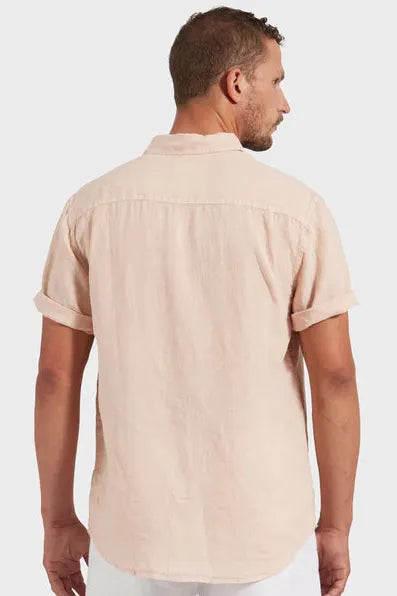 Hampton S/S Linen shirt MENS PEACH - One Palm Studio