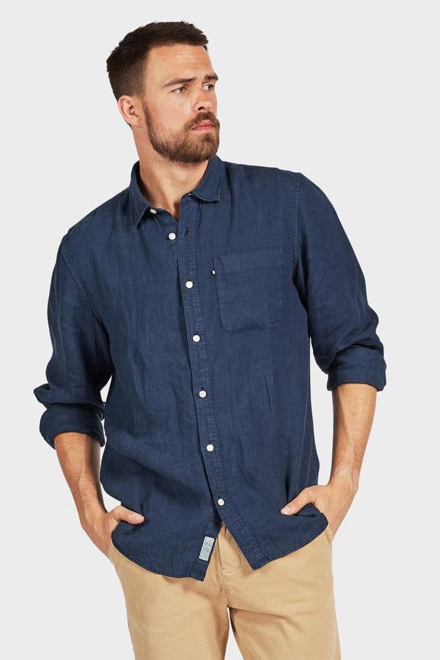 Hampton Linen Shirt Navy - One Palm Studio
