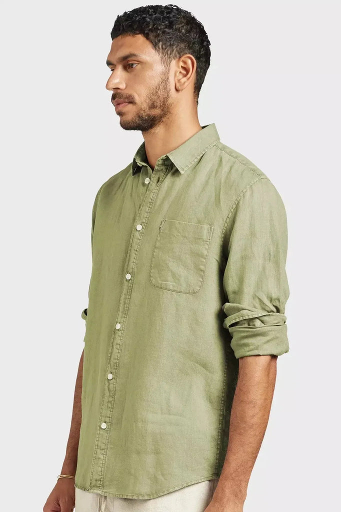 Hampton L/S Linen Shirt Coriander Green - One Palm Studio