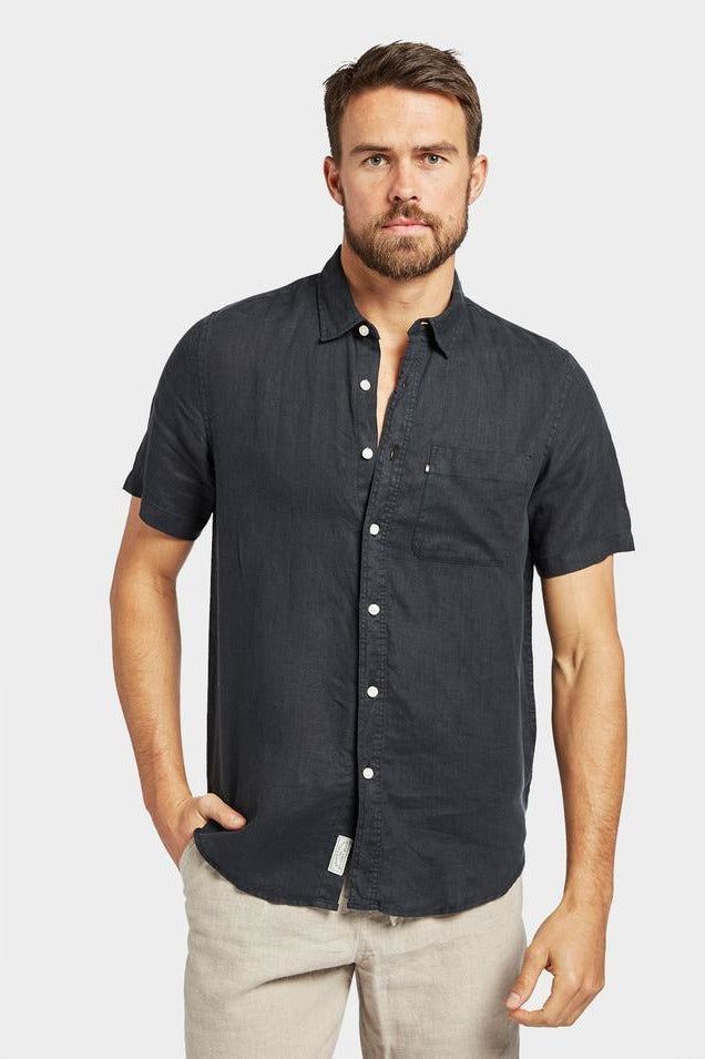 Hampton Linen S/S Shirt Black - One Palm Studio