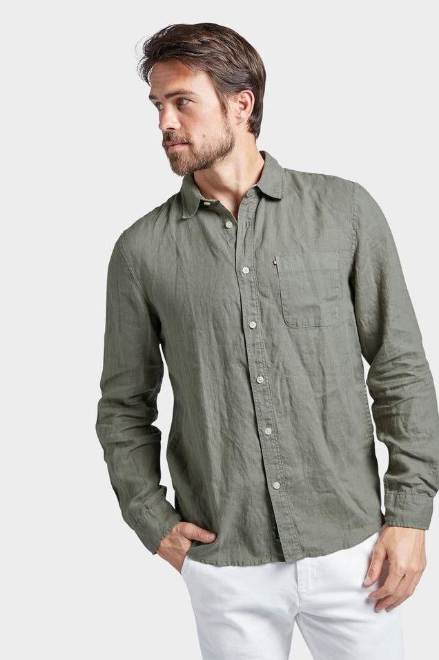Hampton Linen Shirt Olive - One Palm Studio