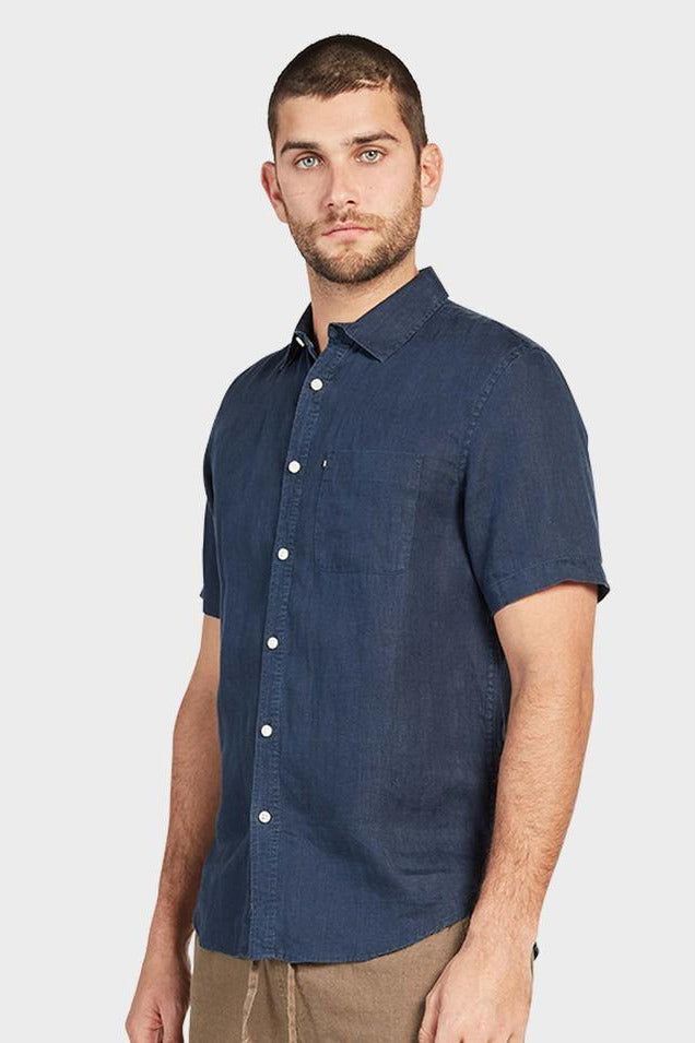 Hampton Linen S/S Shirt Navy - One Palm Studio
