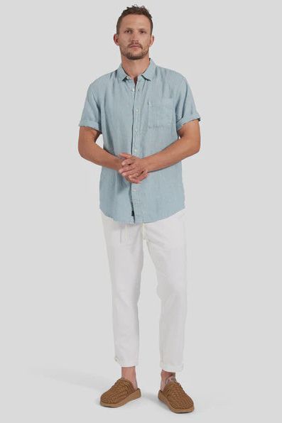Hampton S/S Linen Shirt ATLANTIC BLUE - One Palm Studio
