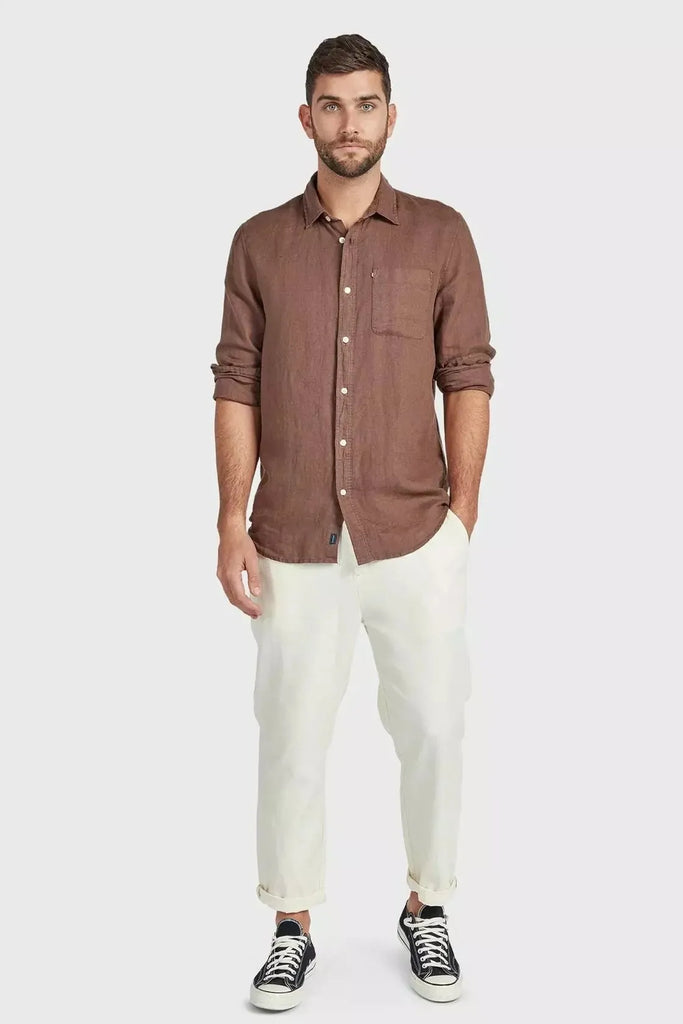 Hampton L/S Linen Shirt Bison - One Palm Studio