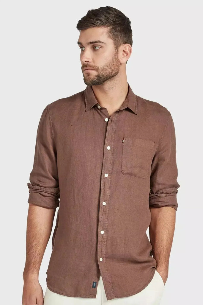 Hampton L/S Linen Shirt Bison - One Palm Studio
