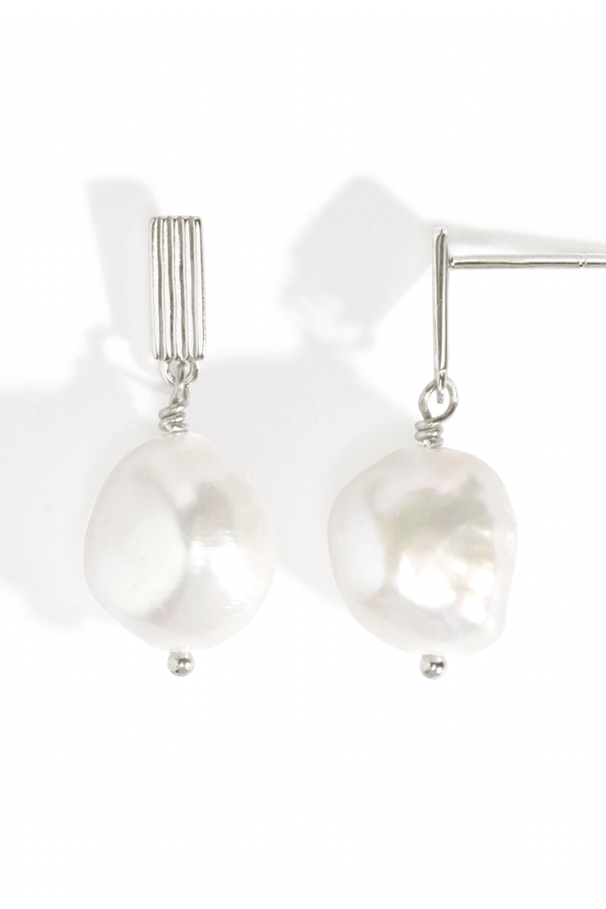 Baroque Pearl Earrings Silver - One Palm Studio