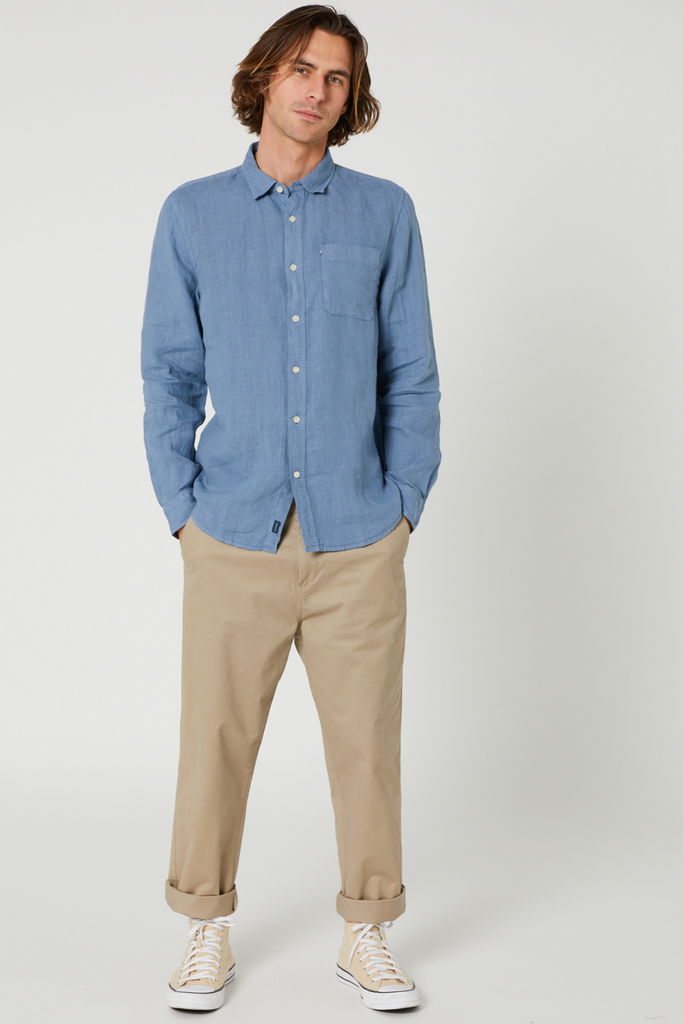 Hampton L/S Linen Shirt Blue Horizon - One Palm Studio