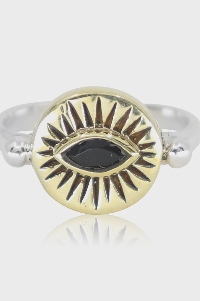 Soleil Onyx Brass Ring - One Palm Studio